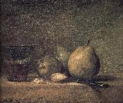 Jean Baptiste Simeon Chardin Sheng three pears walnut wine glass and a knife oil on canvas